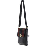 Ashwood Leather & Harris Tweed® Cloth Twist Lock Crossbody Bag Black/Green/Red: TW-31-07-BR