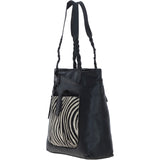 Black Leather Shoulder Bag with Zebra Print Pocket: ELA 1128