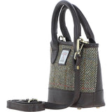 Ashwood Leather & Harris Tweed® Cloth Small Grab Bag Brown/Green: TW-63-09-BG