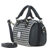 Ashwood Leather & Harris Tweed® Cloth Small Barrel Bag Black/White: TW-61-12-BW