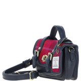 Ashwood Leather & Harris Tweed® Cloth Micro Satchel Bag with Twist Lock Navy/Pink:TW-36-06-NP