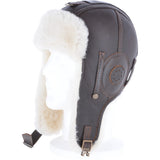 Classic Sheepskin Leather Pilot Hat Brown Cream: 041K