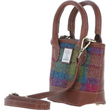 Ashwood Leather & Harris Tweed® Cloth Small Grab Bag Tan/Purple: TW-63-13-TP