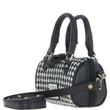Ashwood Leather & Harris Tweed® Cloth X-Small Barrel Bag Black/White: TW-60-12-BW