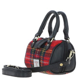 Ashwood Leather & Harris Tweed® Cloth X-Small Barrel Bag Black/Red: TW-60-14-BR