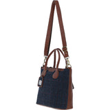 Versatile Ashwood Leather & Harris Tweed® Cloth Shoulder Bag Tan/Navy: TW-22-011-TN