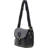 Elegant Ashwood Leather & Harris Tweed® Cloth Crossbody Bag Black/White: TW-27-012-BW