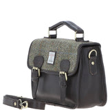 Ashwood Leather & Harris Tweed® Cloth Satchel Bag Brown/Green: TW-68-09-BG