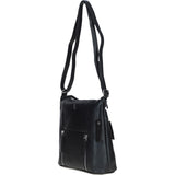 Practical Extending Pocket Leather Shoulder Bag Black: Donegal