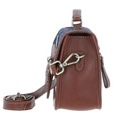 Ashwood Leather & Harris Tweed® Cloth Small Satchel Bag Tan/Navy: TW-67-11-TN