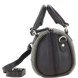 Ashwood Leather & Harris Tweed® Cloth Small Barrel Bag Brown/green: TW-61-09-BG
