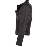 Ladies Vegetable Tanned Leather Studded Biker Jacket Black: ZB 255