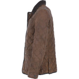 Mens Trapper Diamond Quilted Leather Jacket with Corduroy Brando Collar Brown 27: 162222