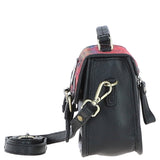 Ashwood Leather & Harris Tweed® Cloth Small Satchel Bag Black/Red: TW-67-14-BR