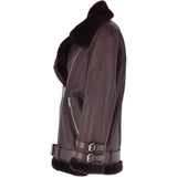 Womens Oversized Sheepskin Flying Biker Jacket Bordeaux: KB-20091