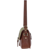 Elegant Ashwood Leather & Tweed Crossbody Bag Tan/Green Check: TW-27-010-TGNH