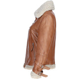 Ladies Sheepskin Aviator Jacket with Faux Fur Lining Cognac: 2419