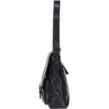 Leather Messenger Bag with Front Buckle Pockets Black: TL-007