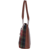 Ashwood Leather & Harris Tweed® Cloth Genuine Leather Shoulder Bag Tan/Green/Red: TW-23-08-TR