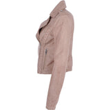 Short Leather Biker Jacket Stone: 6617
