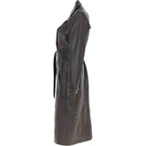 Elegant Longline Women's Leather Trench Coat with Waist Tie Navada: awl-trench