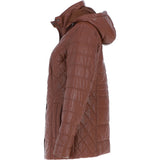 Women’s Genuine Leather Quilted Hooded Jacket by Ashwood Leather in Tan: Walbusch