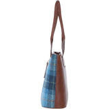Ashwood Leather & Harris Tweed® Cloth Genuine Leather Shoulder Bag Tan/LT Blue: TW-23-05-TB