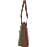 Ashwood Leather & Tweed Genuine Leather Shoulder Bag Tan/Green Check: TW-23-010-TGNH