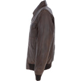Men's Real Leather Bomber Jacket with Brando Collar Aq Brown: AWM-Pointer