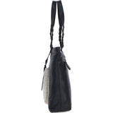 Black Leather Shoulder Bag with Polka Dot Print Pocket: ELA 1128