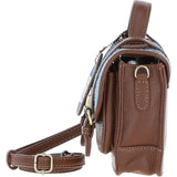 Ashwood Leather & Harris Tweed® Cloth Mini Satchel Bag with Twist Lock Tan/Blue: TW-32-05-TB