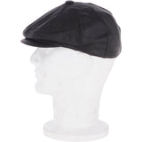Men's Small Fitting 8 Panel Leather Flat Cap Black: CAP 00