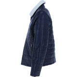 Ashwood Men’s Real Leather Puffer Jacket in Regular Fit with Faux Fur Collar Navy: AWM-Puffer