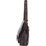 Leather Messenger Bag with Front Buckle Pockets Brown: TL-007