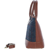 Ashwood Leather & Harris Tweed® Cloth Large Grab Bag  Tan/Navy: TW-64-11-TN