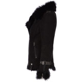 Womens Luxury Side Zip Toscana Suede Sheepskin Pilot Jacket Black: KB-806