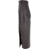 Women's Long 31 Inch Leather Skirt With Open Front Slit  Brown : Sandra Skirt