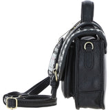 Ashwood Leather & Harris Tweed® Cloth Mini Satchel Bag with Twist Lock Black/White: TW-32-12-BW