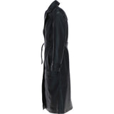 Elegant Longline Women's Leather Trench Coat with Waist Tie Black: awl-trench