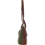 Versatile Ashwood Leather & Tweed Shoulder Bag Tan/Green Check: TW-22-010-TGNH