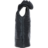 Ashwood Leather Long Gilet with Detachable Hood Black: Gillet Long