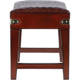 Leather Covered Wood Frame Vintage Woven Leather Stool Chestnut: LF-143
