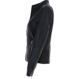 Real Leather Biker Style Jacket with Mandarin Collar Black: AWL-Kate