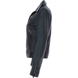 Ladies biker Jacket with Zippered Pockets Black: AWL-621