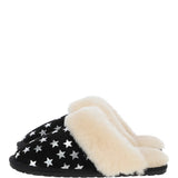 Women's Classic  Suede Sheepskin Slippers Black/Silver: FEN-LADIES SLIPPERS