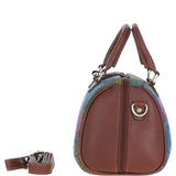 Ashwood Leather & Harris Tweed® Cloth Medium Barrel Bag Tan/Purple: TW-62-13-TP