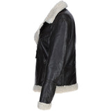 Womens Shearling Biker Jacket Brown: 2418