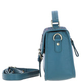 Ashwood Leather & Harris Tweed® Cloth Satchel Bag Teal/Navy: TW-68-16-TN