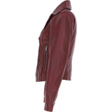 Short Leather Biker Jacket Burgundy: 6617
