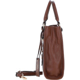Real Leather Handbag with Adjustable Crossbody Strap 2 Tone Tan: 64867
